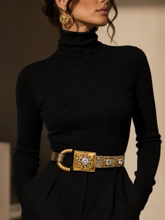Gold Crystal Statement Waist Belt Sculptural Buckle Adjustable Runway Style main image 9